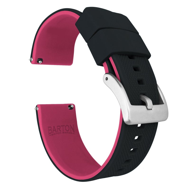 BARTON WATCH BANDS, 19mm Black/Pink - Elite Silicone Watch Bands - Quick Release - Choose Strap Color & Width - Image 2
